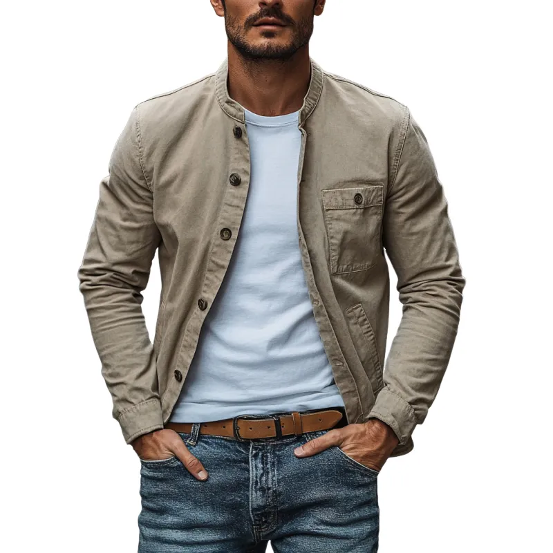 Men's Casual Cotton Washed Stand Collar Single Breasted Slim Fit Jacket MTA2579D8M sold by Manly