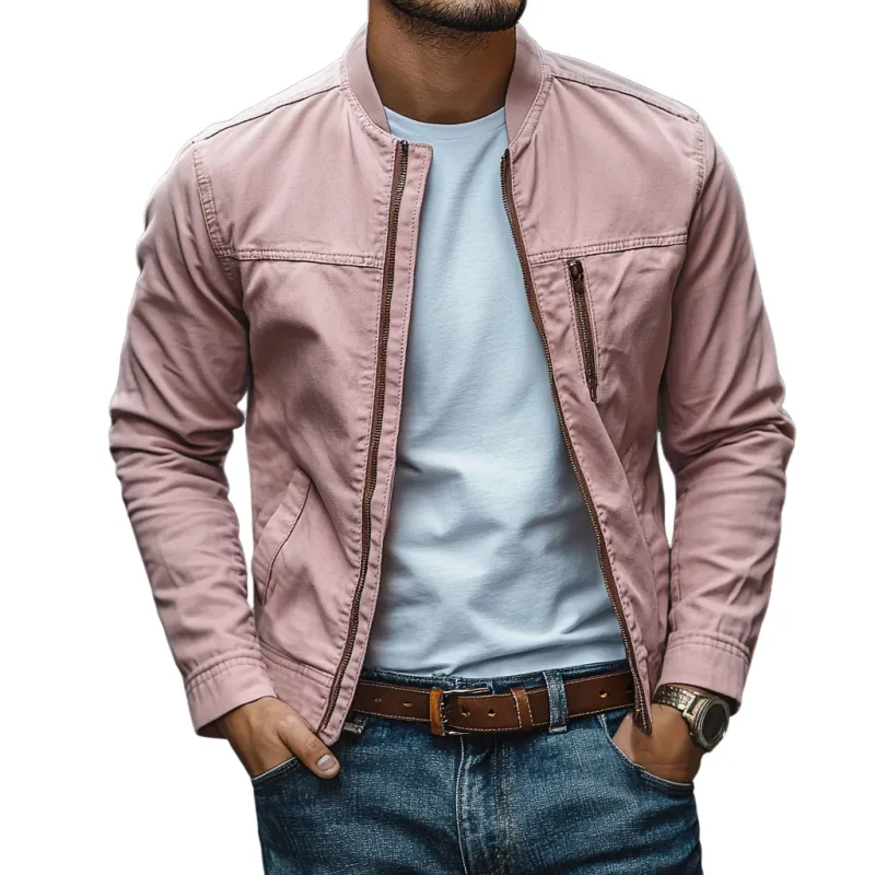 Men's Casual Cotton Washed Stand Collar Zipper Placket Slim Fit Baseball Jacket MTA2557D3M sold by Manly