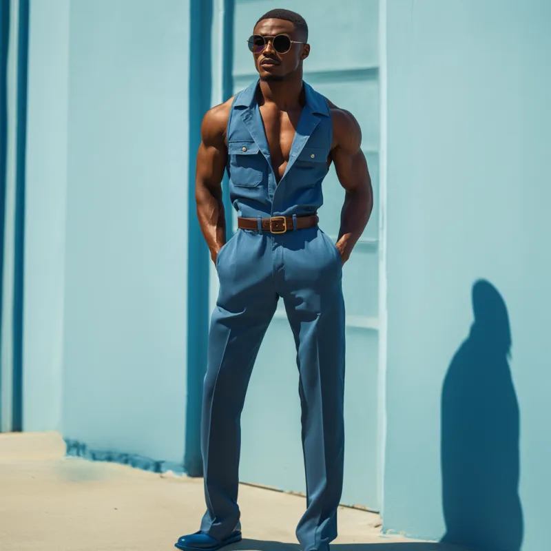 Men's Casual Cotton Blend Lapel Flap Pocket Sleeveless Slim Fit Jumpsuit (Belt Excluded) MTA2562D3M sold by Manly product image thumbnail 3