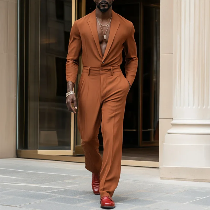 Men's Casual Breathable Cotton Linen Peaked Lapel Long Sleeve Slim Fit Jumpsuit MTA2566D1M sold by Manly product image thumbnail 2