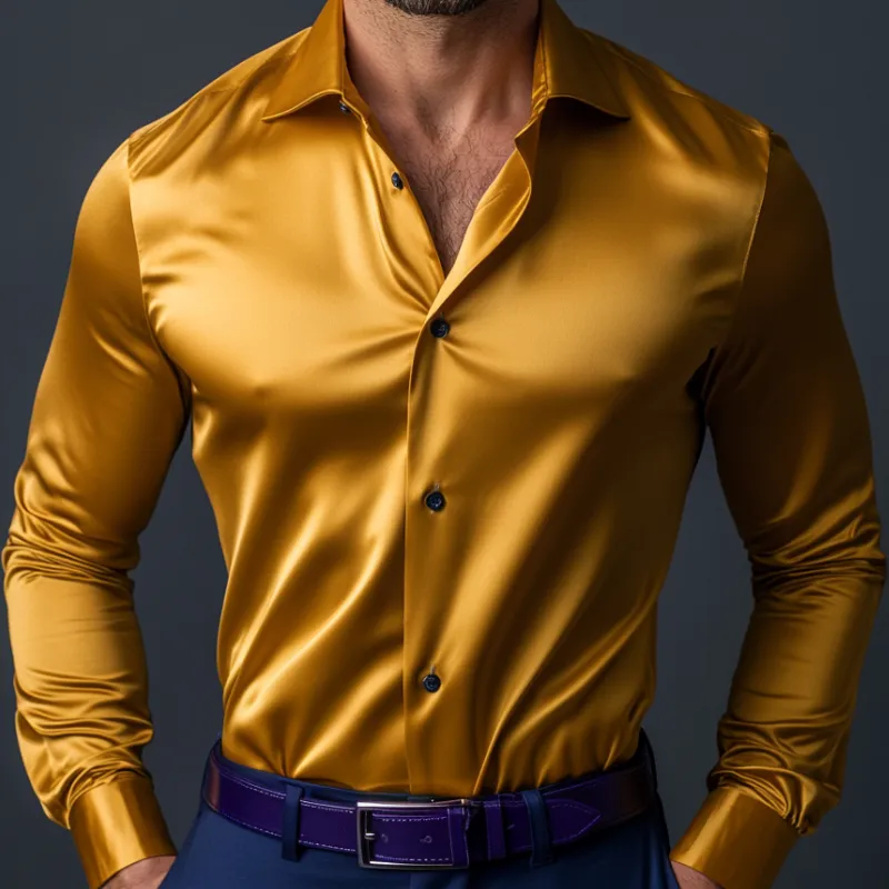 Men's Vintage Satin Lapel Single Breasted Slim Fit Long Sleeve Shirt MTA2591D7M sold by Manly product image thumbnail 3