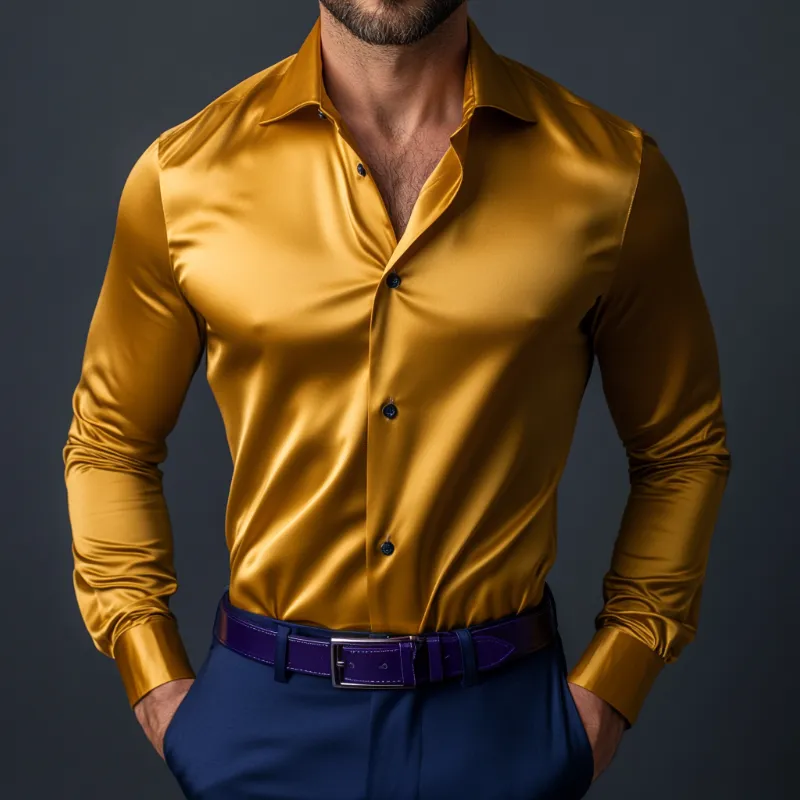 Men's Vintage Satin Lapel Single Breasted Slim Fit Long Sleeve Shirt MTA2591D7M sold by Manly product image thumbnail 2