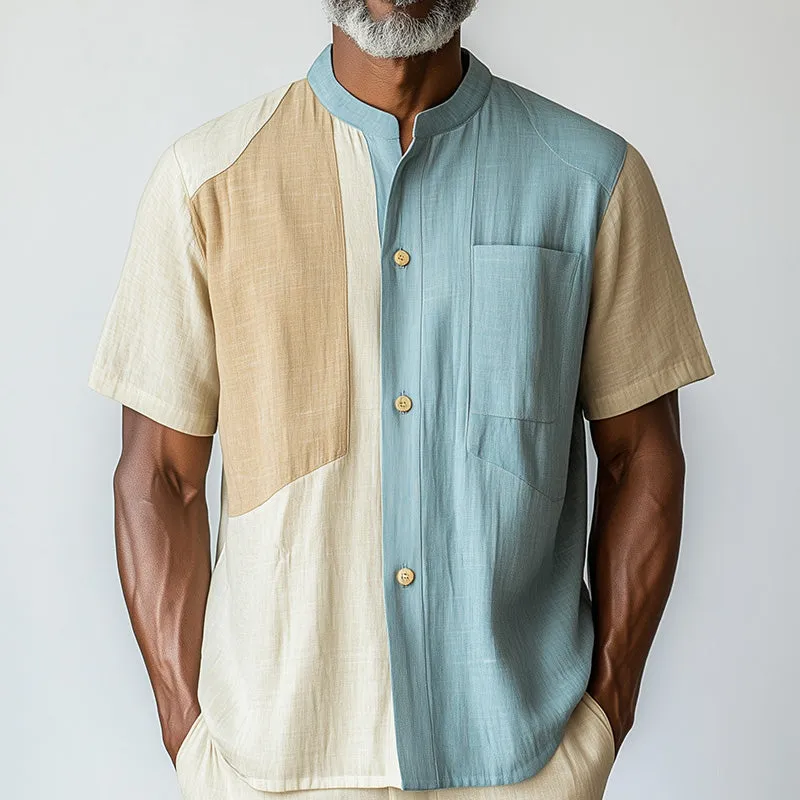 Men's Summer Fashion Colorblock Linen Blended Short Sleeve Shirt MTA2557D6P sold by Manly product image thumbnail 2