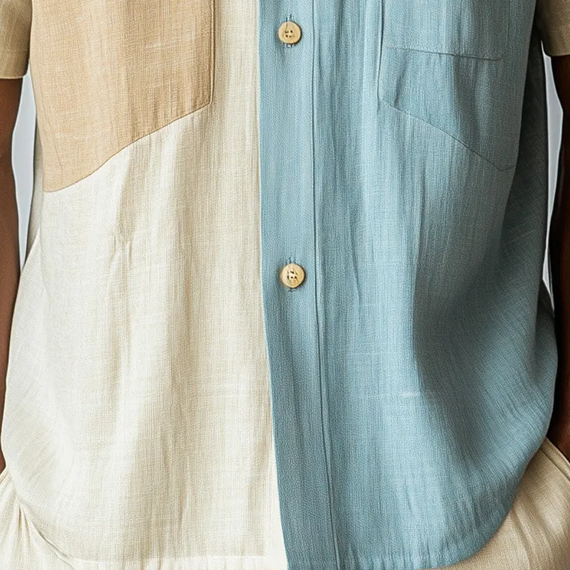 Men's Summer Fashion Colorblock Linen Blended Short Sleeve Shirt MTA2557D6P sold by Manly product image thumbnail 4