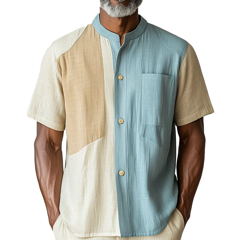 Men's Summer Fashion Colorblock Linen Blended Short Sleeve Shirt MTA2557D6P sold by Manly
