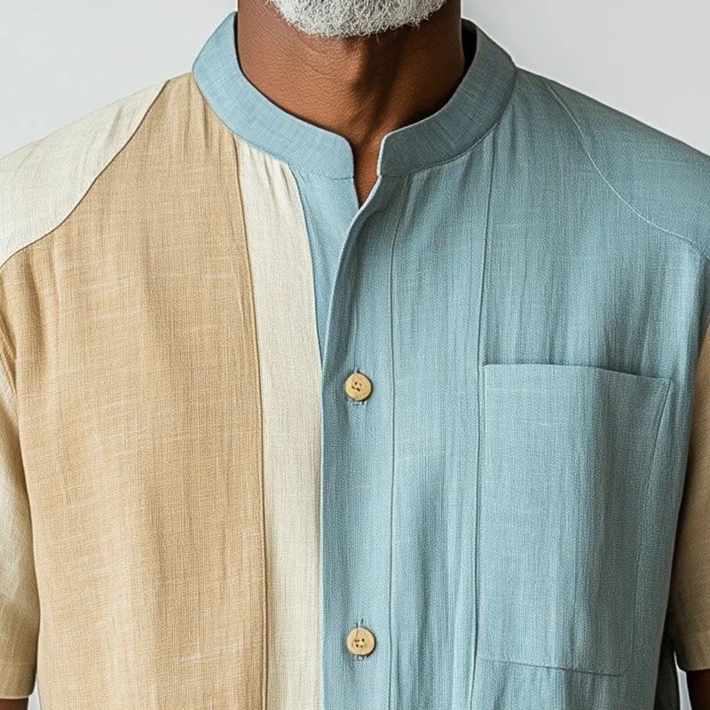 Men's Summer Fashion Colorblock Linen Blended Short Sleeve Shirt MTA2557D6P sold by Manly product image thumbnail 3