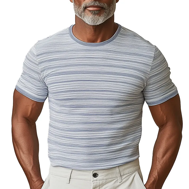 Men's Summer Fashion Pinstripe Printed Blended Short Sleeve T-Shirt MTA2545D8P sold by Manly