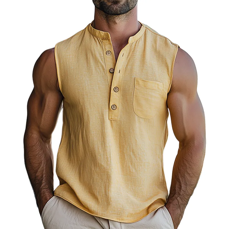 Men's Summer Fashion Casual Hawaiian Resort Style Ramie Slim Tank Top MTA2569D6K sold by Manly