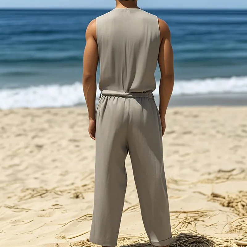 Men's Summer Fashion Casual Hawaiian Vacation Style Cotton and Linen Pocket Jumpsuit (Without Belt) MTA2523D3K sold by Manly product image thumbnail 3
