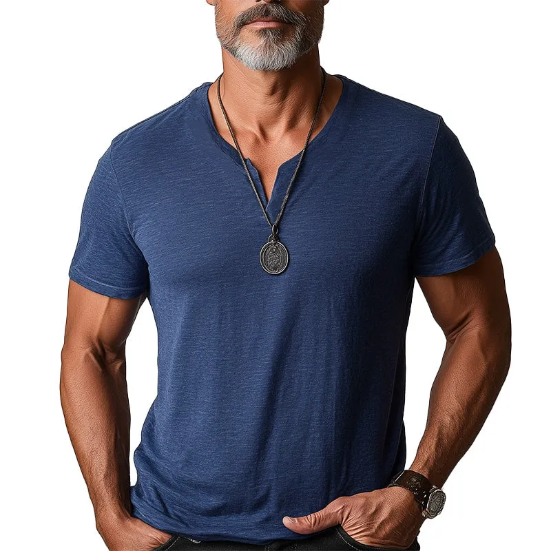 Men's Summer Fashion Linen Blend Breathable And Comfortable Short-Sleeved T-Shirt MTA2518D1P sold by Manly