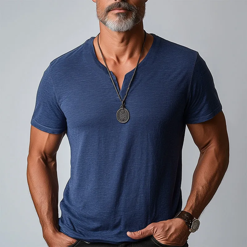 Men's Summer Fashion Linen Blend Breathable And Comfortable Short-Sleeved T-Shirt MTA2518D1P sold by Manly product image thumbnail 2