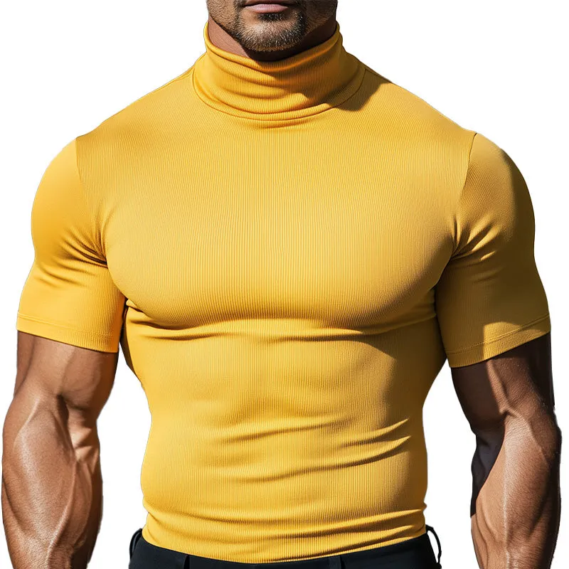 Men's Summer Fashion Slim Fit Knitted Half Turtleneck Short Sleeve T-shirt MTA2568D4P sold by Manly