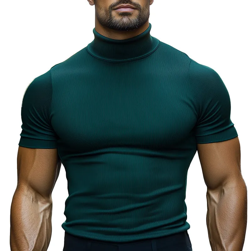 Men's Summer Fashion Slim Fit Knitted Half Turtleneck Short Sleeve T-shirt MTA2522D5P sold by Manly