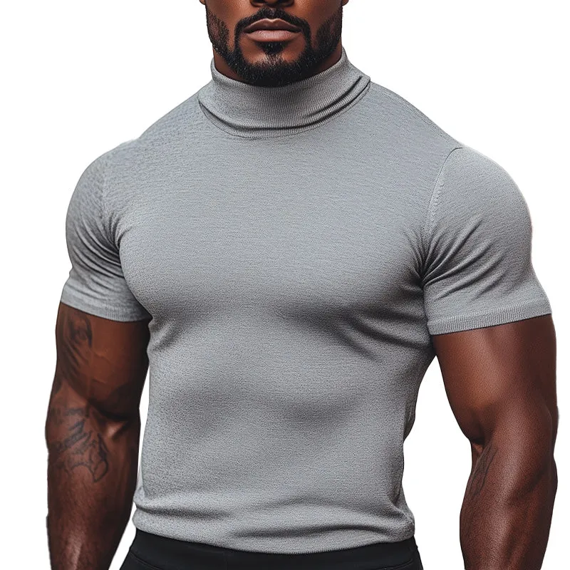 Men's Summer Fashion Slim Fit Knitted Half Turtleneck Short Sleeve T-shirt MTA2510D0P sold by Manly