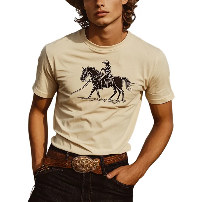 Men's Western Denim Printed Round Neck Short Sleeve T-Shirt MTA2810D8X sold by Manly