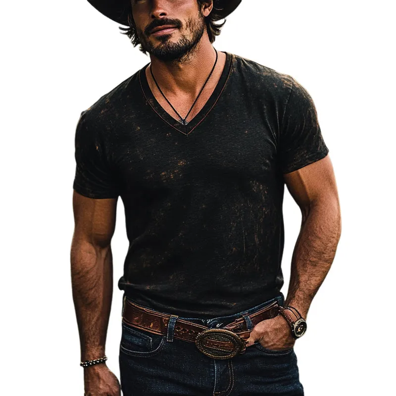 Men's Vintage Casual Printed V Neck Short Sleeve T-Shirt MTA2865D0X sold by Manly