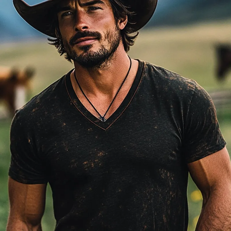 Men's Vintage Casual Printed V Neck Short Sleeve T-Shirt MTA2865D0X sold by Manly product image thumbnail 3