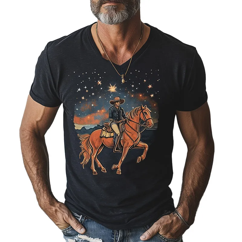 Men's Summer Fashion Western Cowboy Style Printed Blended Short-Sleeved T-Shirt MTA2828D5P sold by Manly