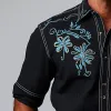 Men's Summer Denim Style Embroidered Cotton Blended Short Sleeve Shirt MTA2890D9P sold by Manly