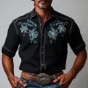 Men's Summer Denim Style Embroidered Cotton Blended Short Sleeve Shirt MTA2890D9P sold by Manly
