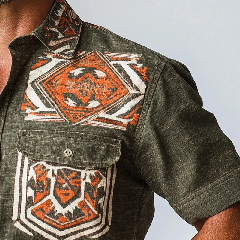 Men's Summer Western Printed Linen Blend Short Sleeve Shirt MTA2860D3P sold by Manly product image thumbnail 4