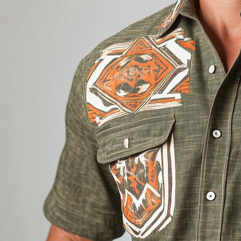 Men's Summer Western Printed Linen Blend Short Sleeve Shirt MTA2860D3P sold by Manly product image thumbnail 3