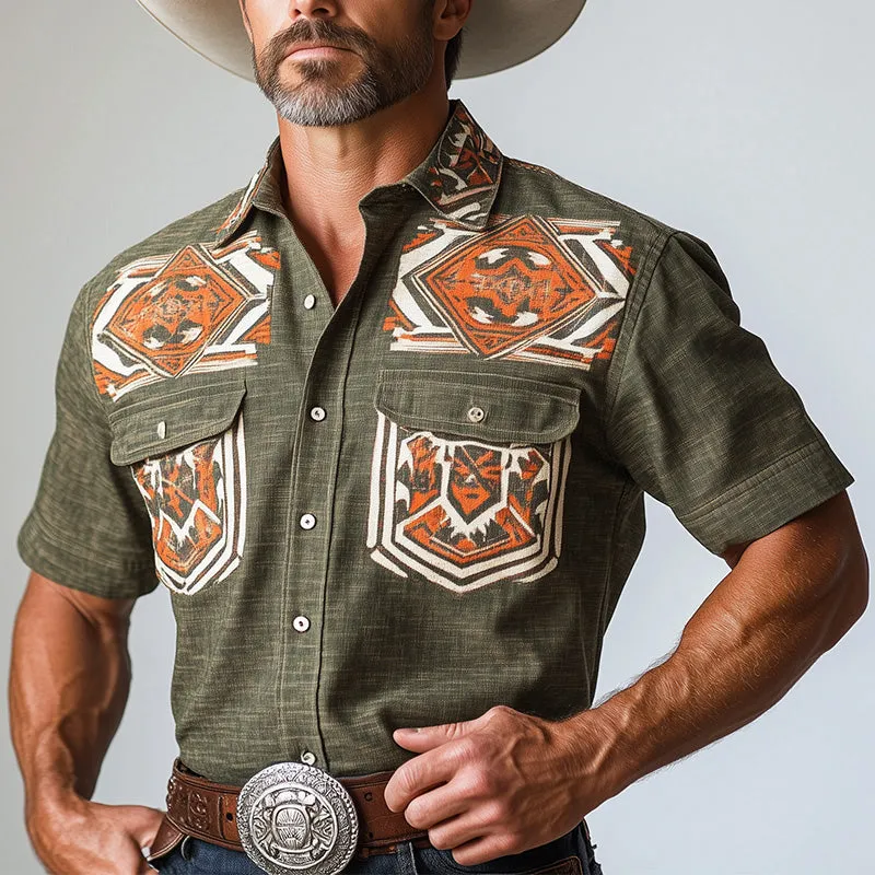 Men's Summer Western Printed Linen Blend Short Sleeve Shirt MTA2860D3P sold by Manly product image thumbnail 2