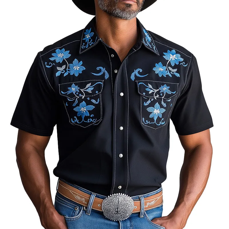 Men's Summer Western Style Floral Embroidery Blended Short Sleeve Shirt MTA2803D5P sold by Manly