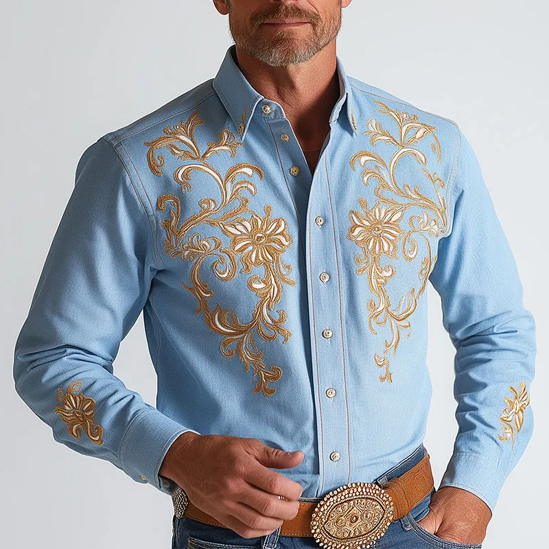 Men's Summer Western Style Simple Embroidery Blended Long Sleeve Shirt MTA2855D7P sold by Manly product image thumbnail 2
