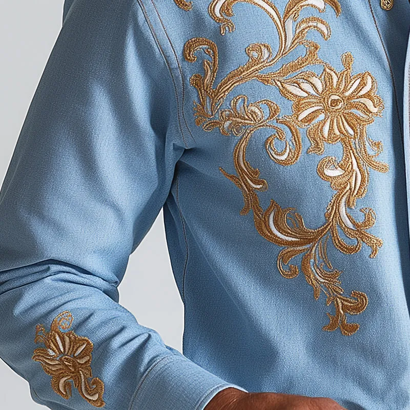 Men's Summer Western Style Simple Embroidery Blended Long Sleeve Shirt MTA2855D7P sold by Manly product image thumbnail 3