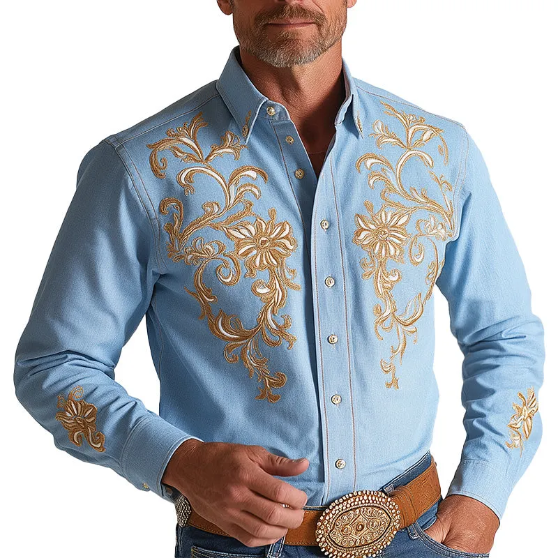 Men's Summer Western Style Simple Embroidery Blended Long Sleeve Shirt MTA2855D7P sold by Manly