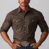 Men's Summer Western Style Simple Solid Color Blended Long Sleeve Shirt MTA2857D2P sold by Manly
