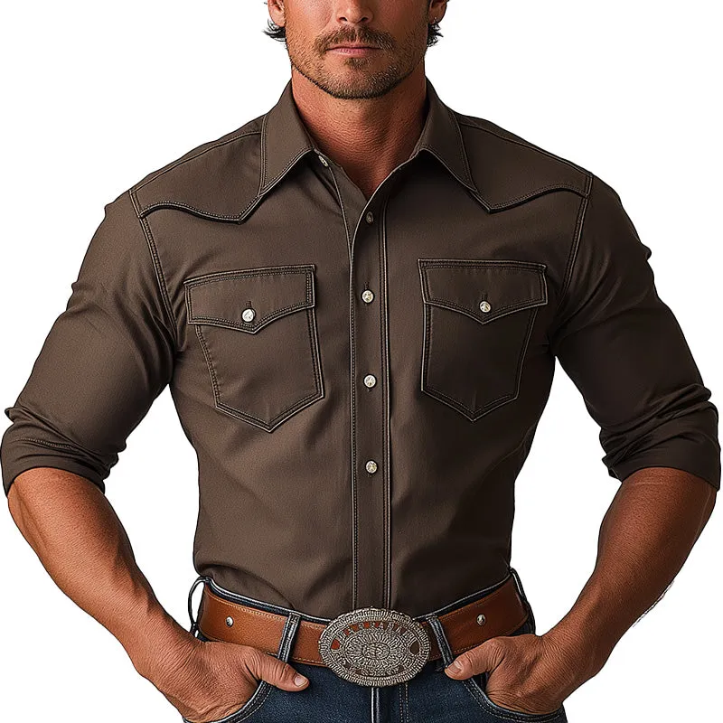 Men's Summer Western Style Simple Solid Color Blended Long Sleeve Shirt MTA2857D2P sold by Manly