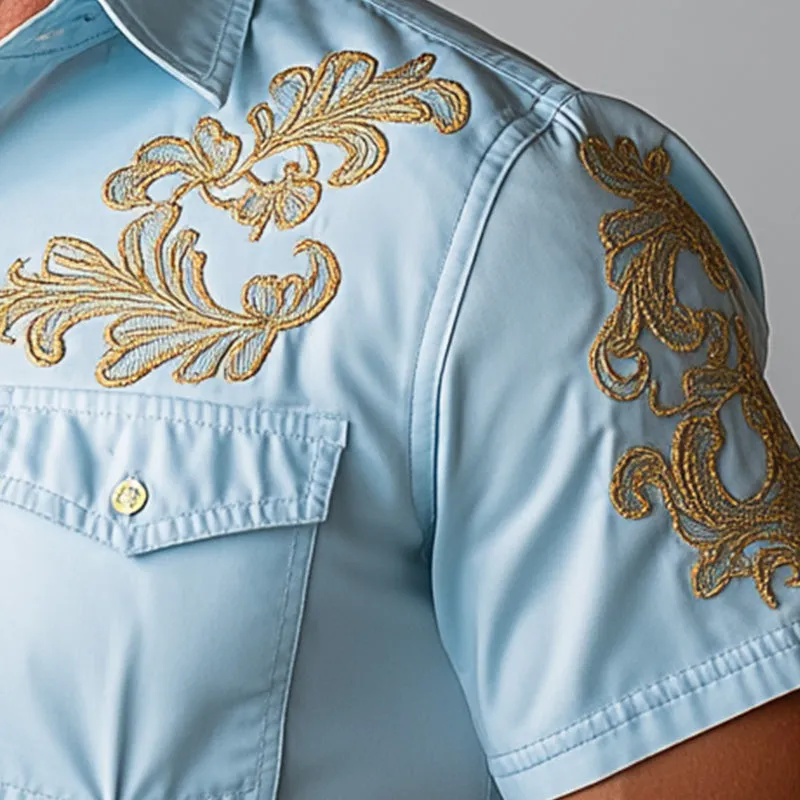 Men's Summer Cowboy Style Simple Embroidered Short-Sleeved Shirt MTA2896D6P sold by Manly product image thumbnail 4