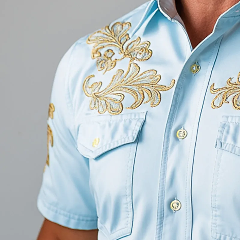 Men's Summer Cowboy Style Simple Embroidered Short-Sleeved Shirt MTA2896D6P sold by Manly product image thumbnail 3