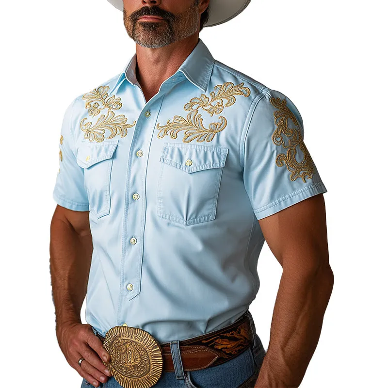 Men's Summer Cowboy Style Simple Embroidered Short-Sleeved Shirt MTA2896D6P sold by Manly