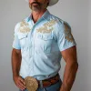 Men's Summer Cowboy Style Simple Embroidered Short-Sleeved Shirt MTA2896D6P sold by Manly