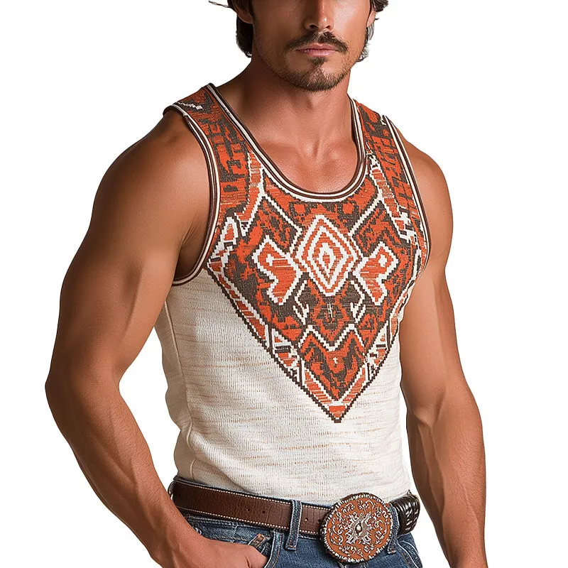 Men's Summer Western Cowboy Style Knitted Jacquard Tank Top MTA2827D3P sold by Manly