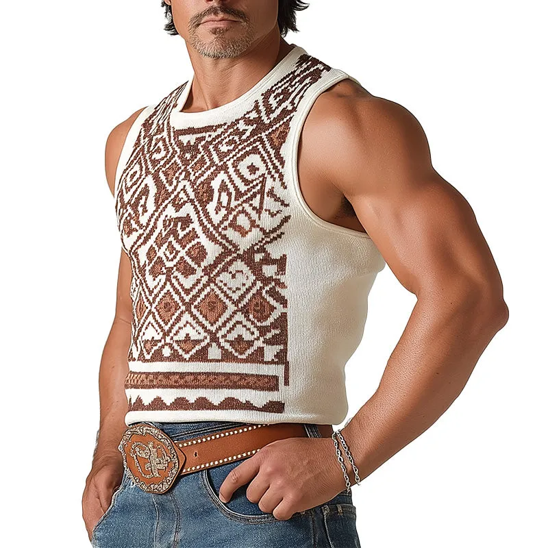 Men's Summer Western Cowboy Style Knitted Jacquard Tank Top MTA2815D5P sold by Manly