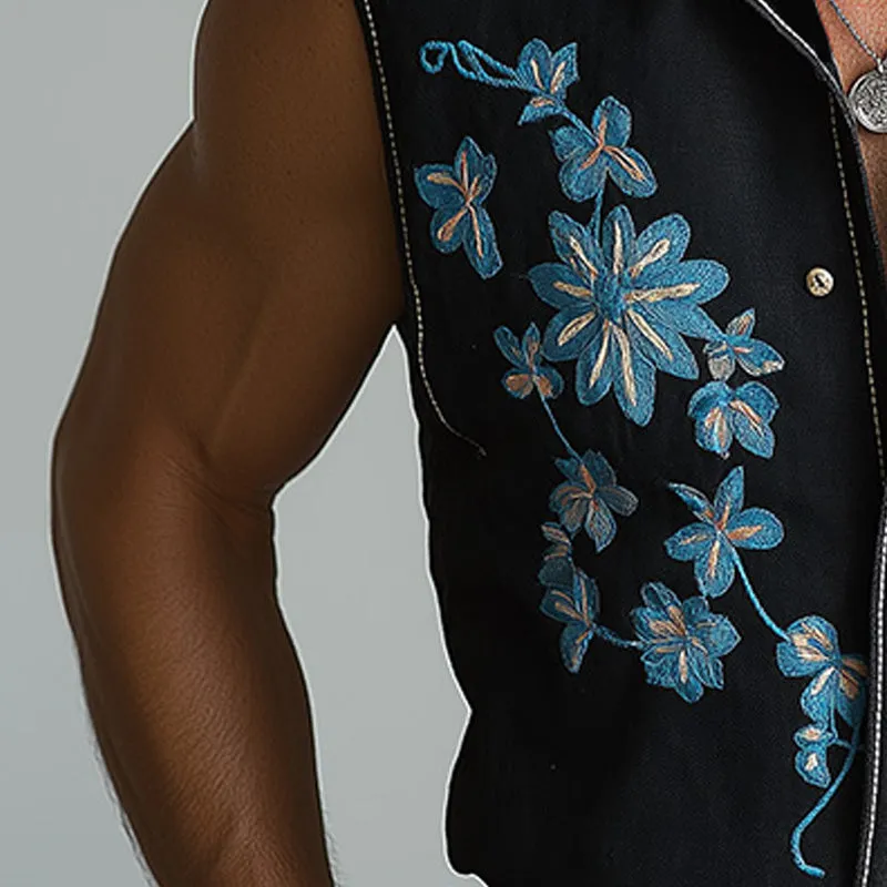 Men's Summer Western Cowboy Style Floral Embroidered Vest MTA2877D4P sold by Manly product image thumbnail 3