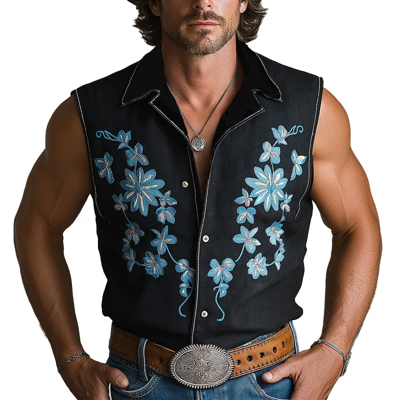 Men's Summer Western Cowboy Style Floral Embroidered Vest MTA2877D4P sold by Manly