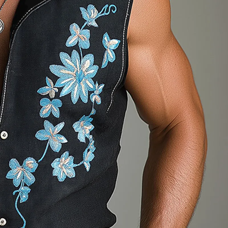 Men's Summer Western Cowboy Style Floral Embroidered Vest MTA2877D4P sold by Manly product image thumbnail 4