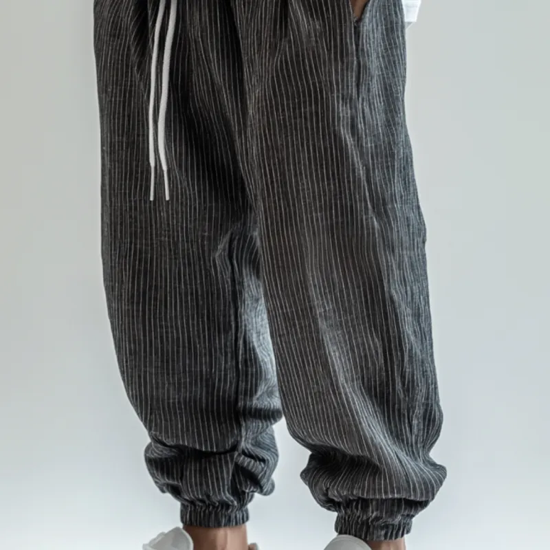 Men's Casual Breathable Cotton Linen Striped Elastic Waist Loose Cuff Pants MTA2717D8M sold by Manly product image thumbnail 3