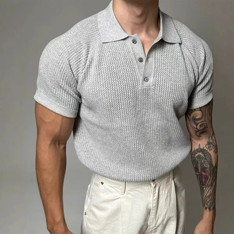 Men's Solid Color Casual Knitted Short Sleeve POLO Shirt MTA2766D1X sold by Manly product image thumbnail 5