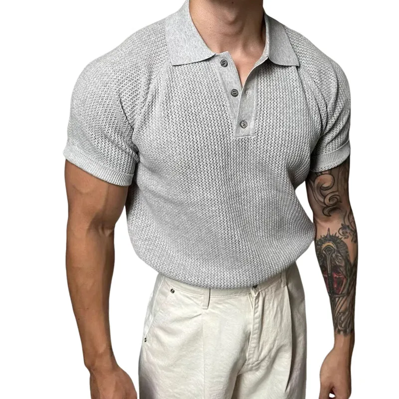 Men's Solid Color Casual Knitted Short Sleeve POLO Shirt MTA2766D1X sold by Manly