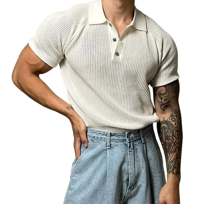 Men's Solid Color Casual Knitted Short Sleeve POLO Shirt MTA2766D1X sold by Manly product image thumbnail 3