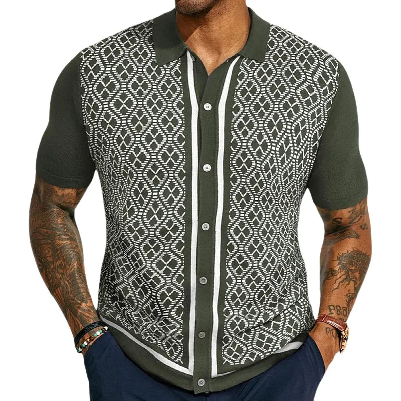 Men's jacquard knitted short-sleeved POLO shirt MTA2744D2X sold by Manly