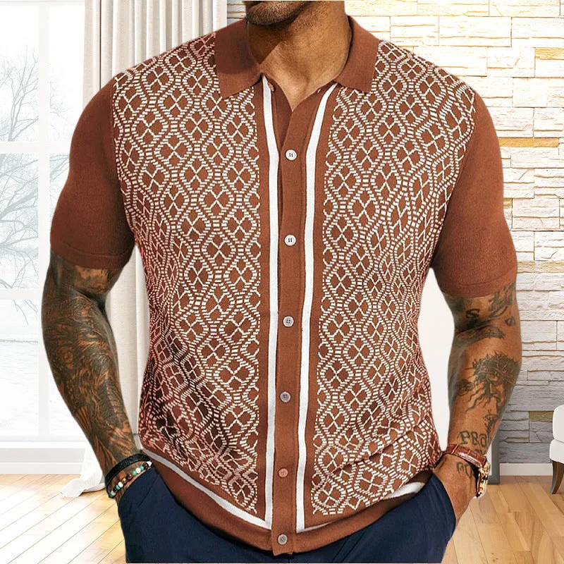 Men's jacquard knitted short-sleeved POLO shirt MTA2744D2X sold by Manly product image thumbnail 4