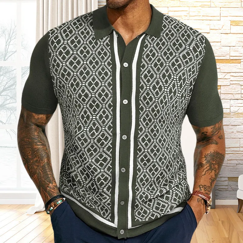 Men's jacquard knitted short-sleeved POLO shirt MTA2744D2X sold by Manly product image thumbnail 5