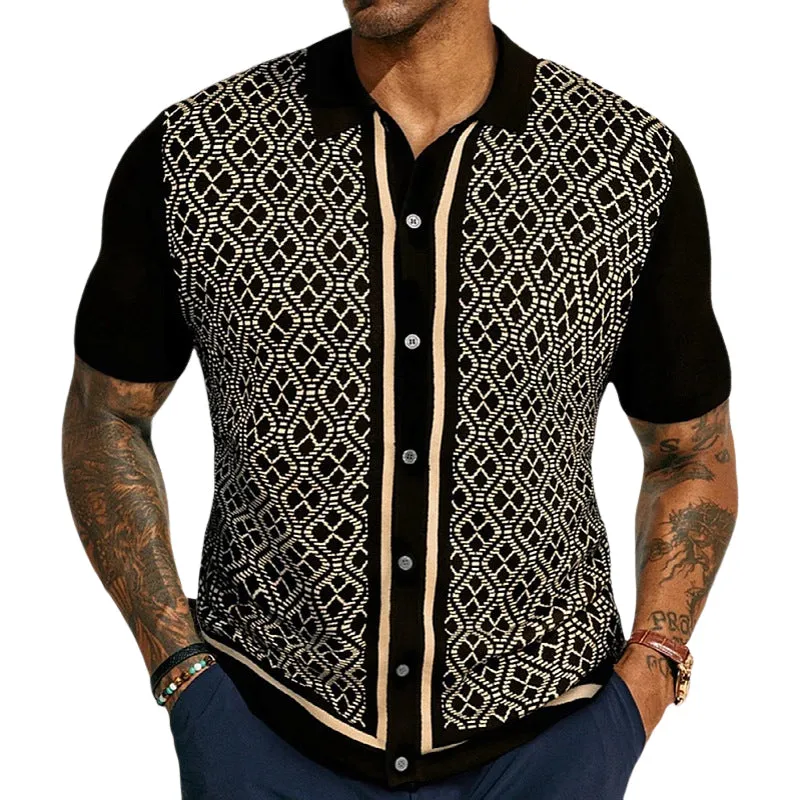 Men's jacquard knitted short-sleeved POLO shirt MTA2744D2X sold by Manly product image thumbnail 3